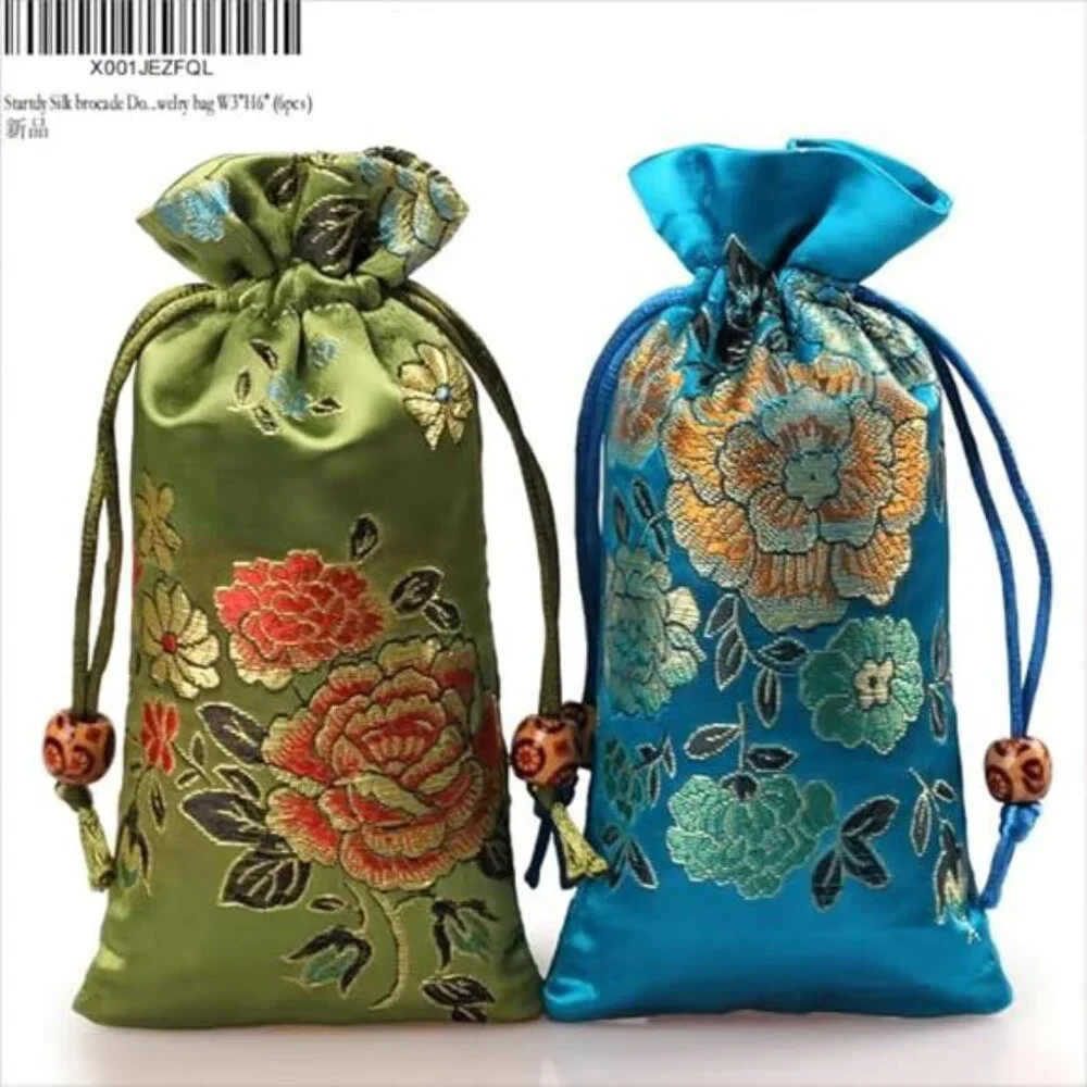 Silk brocade Double layer Drawstring Pouch Candy Sachet wallet Jewelry